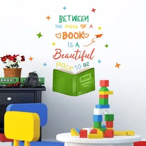 Reading quote wall sticker with book illustration for kids room and library decor