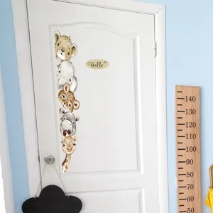 Cartoon jungle animal wall stickers with wood growth chart for kids bedroom decor