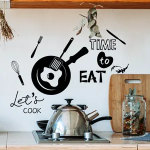 Modern kitchen wall sticker with frying pan silhouettes and Time to Eat typography