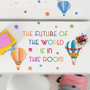 Detail of hot air balloon wall stickers with dots and inspirational quote for kids