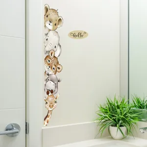 Cartoon Animal Wall Stickers PVC Waterproof Nursery Kids Room Decor Self-adhesive Hello Door Stickers Modern Home Decals