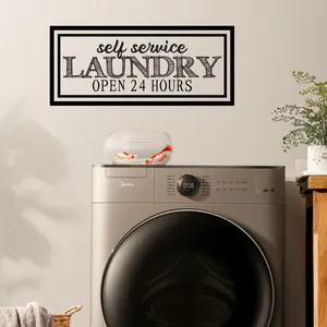 Sticker mural self service laundry noir mat pour décoration de buanderie intérieure
