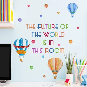 Hot air balloon wall decals with The Future Of The World Is In This Room quote for kids room