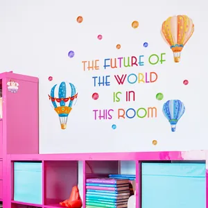 Detailed wall sticker set with colorful hot air balloons and motivational English slogan text