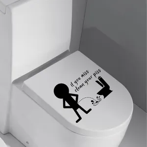 Sticker mural humoristique avec bonhomme et texte pour la décoration des toilettes