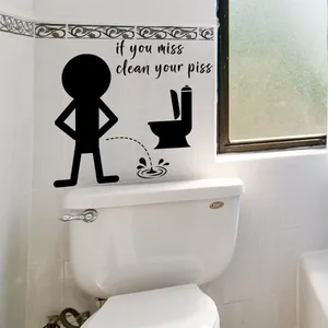 Sticker mural d'humour pour salle de bain en vinyle avec bonhomme sur carrelage blanc