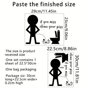 Sticker mural créatif pour salle de bain avec avertissement en anglais et dimensions