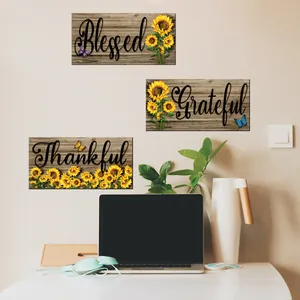 Three-piece sunflower and butterfly wall decor with Blessed, Grateful, Thankful text