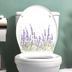 Autocollant de Toilette Étanche en PVC Fleur de Lavande Violette pour Décoration de Maison Salle de Bain Décalcomanie Murale Botanique