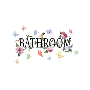 Blumen-Wandtattoo fürs Badezimmer mit bunten Rosen und Schmetterlingen auf Weiß