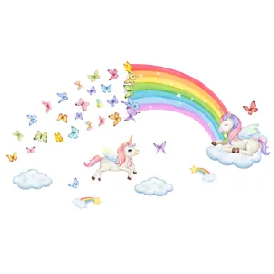 Glow-in-the-dark unicorn and rainbow wall stickers for children room decoration