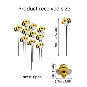 Set of 10 yellow honey bee garden stakes 11.81 inch for outdoor decorative lawn ornaments
