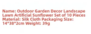 Detailed product specifications for silk artificial sunflower garden stakes 10-piece set