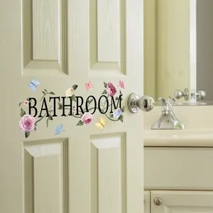 Wasserdicht PVC Badezimmer Wandtattoo Blume Schmetterling Muster Slogan Selbstklebend Bad Tür Dekoration Aufkleber Für Haus Dekor