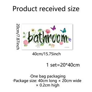 Größenangaben für Badezimmer-Wandaufkleber mit Blumenmustern und 40x20cm Abmessungen