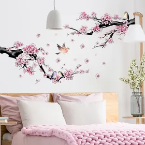 Peach blossom and cartoon bird wall decal for living room decoration with tree branch