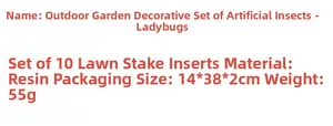 Outdoor garden ladybug stake decorations made of resin showing dimensions and weight