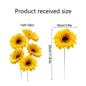 Outdoor garden sunflower decorative stakes set of 5 pieces measuring 30cm in total height