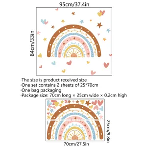 Bohemian rainbow wall decals set with stars and hearts for nursery room decor