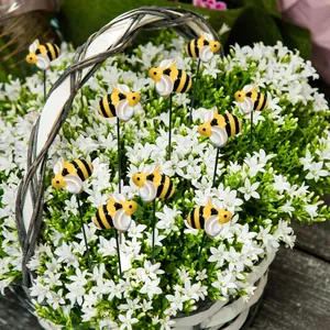 Set of 10 realistic yellow bee garden stakes for outdoor lawn and flower pot decor