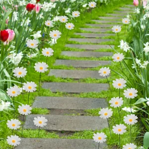 Artificial Daisy Flower Garden Stakes Outdoor Yard Decor Satin Fabric Floral Lawn Stakes For Patio Villa Landscape Decoration