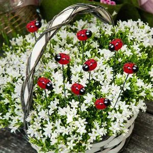 Set of 10 red ladybug garden stakes for outdoor decorative lawn and plant pots