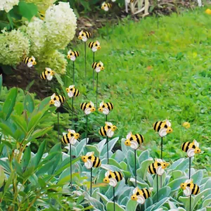 Garden bee stakes with yellow and black stripes for outdoor lawn and patio decoration