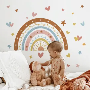 Bohemian rainbow wall stickers with hearts and stars for nursery and kids room decor