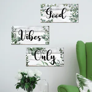 Three-piece Good Vibes Only eucalyptus leaf wall art decor for modern living rooms