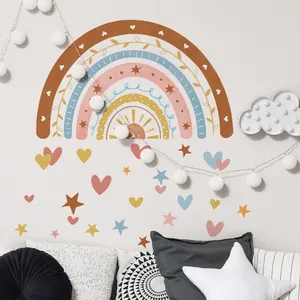 Boho rainbow wall decal set with hearts and stars for nursery and kids room decor