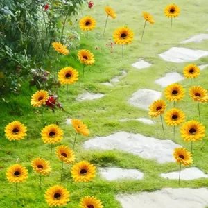 Outdoor sunflower garden stakes decorative metal flowers for lawn and patio landscape