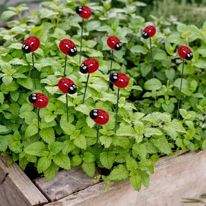 Vibrant red ladybug garden stakes for outdoor lawn and potted plant decoration