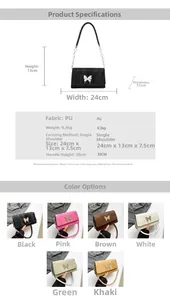 Detailed size guide and color options for the fashion PU leather crossbody bag