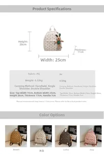 Detailed size chart and dimensions of the PU leather backpack with three carrying ways