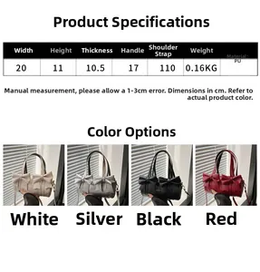 Detailed sizing chart and color guide for the pleated bow cylinder bag with dimensions