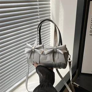 Women Fashion Bowknot Cylinder Bag PU Leather Large Capacity Shoulder Bag Trendy Sweet Crossbody Bag Handbag For Daily