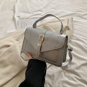 Trendy PU Leather Small Square Bag For Women Geometric Stitching Handbag With Gold Metal U-Buckle Crossbody Shoulder Bag Stylish