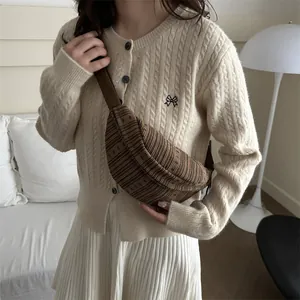 Marsupio a righe marroni in velluto a coste da donna in stile casual coreano