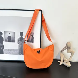 Women Waterproof Oxford Cloth Half Moon Crossbody Bag Casual Large Capacity Dumpling Shoulder Bag Solid Color Zipper Travel Daily Satchel
