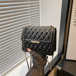 Fashion Women Quilted PU Leather Small Square Bag With Chain Shoulder Strap Elegant Commuting Crossbody Bag For Ladies