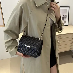 Classic black quilted leather crossbody bag with elegant metal chain strap and turn-lock