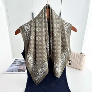 Women Retro Geometric Print Satin Square Scarf Elegant Bohemian Totem Headscarf Versatile Lightweight Neck Wrap Shawl
