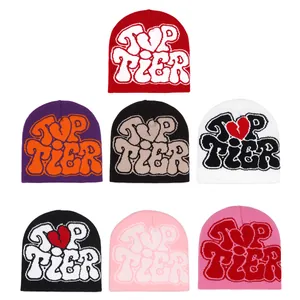 Y2K Streetwear Strickmützen Set mit TOP TIER Jacquard-Schriftzug in verschiedenen Farben