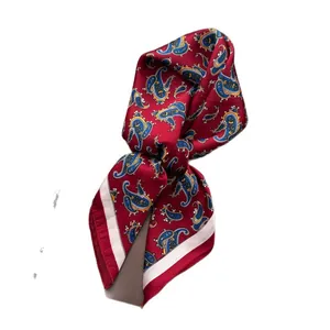 Elegant wine red paisley silk scarf with deep blue and ginger geometric patterns