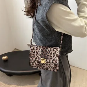 Classic leopard print crossbody box bag with gold metal clasp on a stylish model