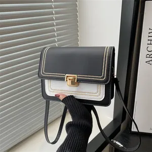 French Style Embroidery Patchwork Crossbody Bag For Women PU Leather Small Square Shoulder Bag With Metal Buckle Daily