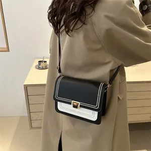 French style embroidered patchwork crossbody bag with gold lock and metal rivets