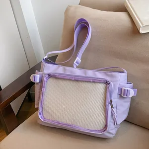 Nylon Large Capacity Messenger Bag For Women Japanese Style Ita Bag With Transparent PVC Window Crossbody Bag Student Bag