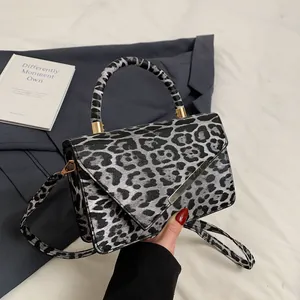 Women Leopard Print PU Leather Handbag Gold Metal Decor Flap Crossbody Bag Commuter Shoulder Square Bag For Women Gift