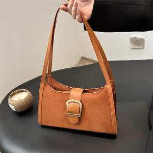 Vintage Women Underarm Bag Large Gold Buckle Frosted PU Leather Single Shoulder Bag Minimalist Commuter Handbag Daily Purse